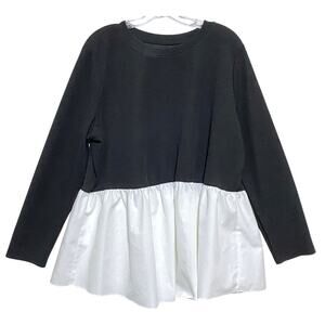 Shein Curve 2XL Black White Peplum Top Two Tone Monochrome Whimsigoth Colorblock